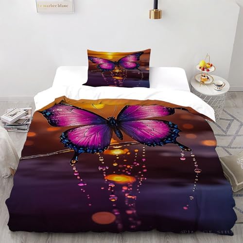 DICVXST 3D Sonnenuntergang Schmetterling mit Regentropfen Bettwäsche-Sets Junge Mädchen Band Bettwäsche 2er Set Microfaser Kissenbezüge Mit ReißVerschluss Soft Single（135x200cm） von DICVXST