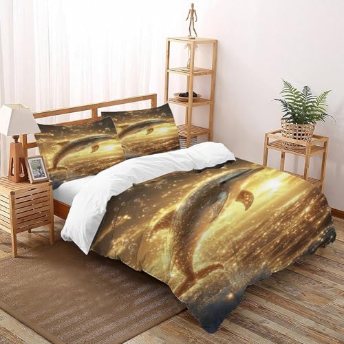 DICVXST 3D Sparkling Dolphin Springen Bettwäsche-Sets Jugendliche Kind Band Bettwäsche 3er Set Mikrofaser Kissenbezüge Mit Reißverschluss Double（200x200cm） von DICVXST