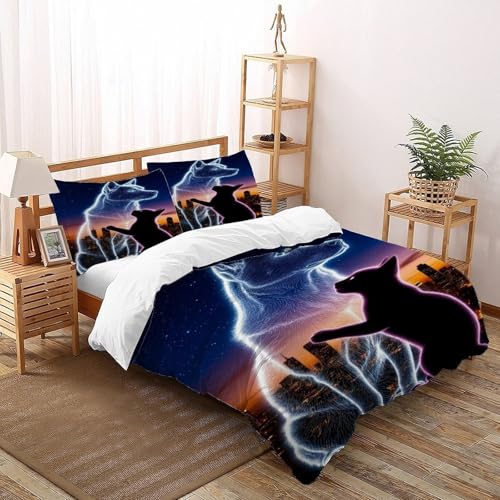 DICVXST 3D Spirit Hund und Katze Stadtblick Bettwäsche Set Junge Mädchen Band Bettwäsche 3er Set Mikrofaser Kissenbezüge Mit ReißVerschluss Soft Double（200x200cm） von DICVXST