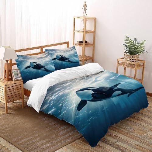 DICVXST 3D Unterwasser Orca Bettwäsche Set Junge Mädchen Band Bettwäsche 3er Set Mikrofaser Kissenbezüge Mit ReißVerschluss Soft Double（200x200cm） von DICVXST