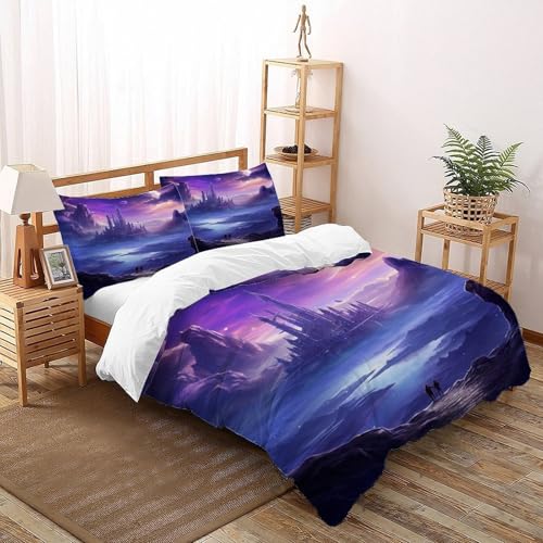 DICVXST 3D Verzaubertes Schloss in Einer himmlischen Landschaft Bettwäsche Set Jugendliche Kind Band Bettwäsche 3er Set Microfaser Kissenbezüge Mit ReißVerschluss Soft King（220x240cm） von DICVXST