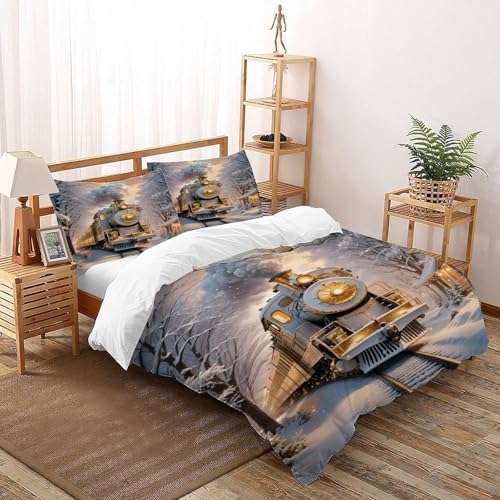 DICVXST 3D Winter Wunderland Zug Bettwäsche Set Jugendliche Kind Band Bettwäsche 3er Set Modern Kissenbezüge Mit ReißVerschluss Soft Super King（260x220cm） von DICVXST