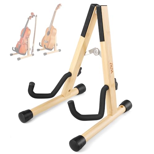 DIDA Ukulelenständer, Violinenständer mit Bogenhalter, faltbarer Ukulelenständer für Reisen, A-Rahmen, Ukulelenhalter für Violine, Banjo und Mandoline, Holzboden Ukulelenhalter (Bambus) von DIDA