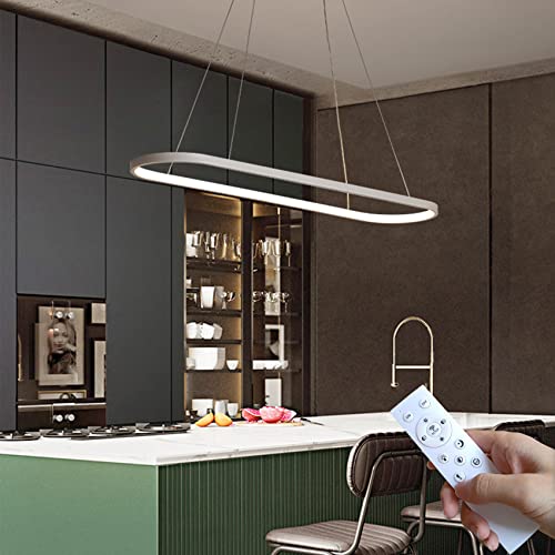 DIDADIDA Pendelleuchte Esstisch Oval LED Lampe Dimmbare Hängelampe mit Fernbedienung, Esstischlampe Hängend Kronleuchter für Küche Büro Pendellampe, Höhenverstellbar/Timing/Memory (Weiß, 90CM) von DIDADIDA