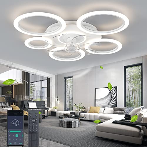 DIDADIDA 90cm（35,43“） Deckenventilator mit Beleuchtung, stummes Deckenlicht mit Fernbedienung, 70W dimmbare Deckenleuchte mit Lüftungstimer mit Ventilatorlicht, Schlafzimmer-Wohnzimmer(weiß-90CM) von DIDADIDA