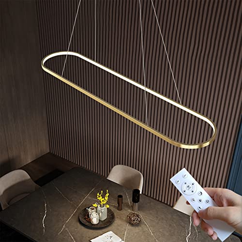 DIDADIDA Pendelleuchte Esstisch Oval LED Lampe Dimmbare Hängelampe mit Fernbedienung, Esstischlampe Hängend Kronleuchter für Küche Büro Pendellampe, Höhenverstellbar/Timing/Memory (Gold, 90CM) von DIDADIDA