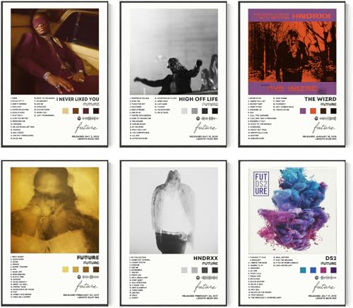 DIDIDO Future Albumcover, signiert, limitierter Posterdruck, Rapper-Musikposter, Leinwand, Wandkunst, ästhetisches Set mit 6 Stück, für Teenager und Mädchen, Wohnheim-Dekoration, 20,3 x 25,4 cm, von DIDIDO