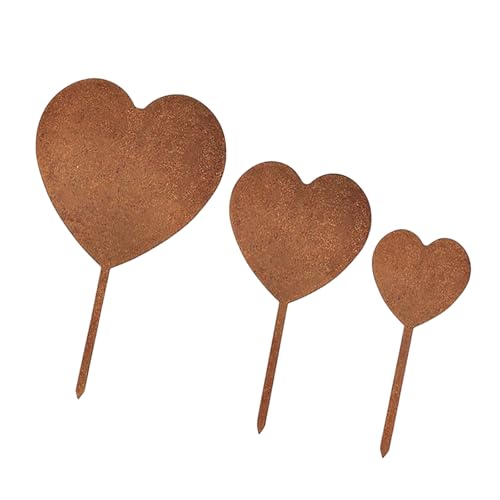 Gartenstecker in Herzform mit Roststahl-Design für romantische Outdoor- und Heimdekorationsaccessoires, Herz-Dekor, 3 Stück von DIDILLX