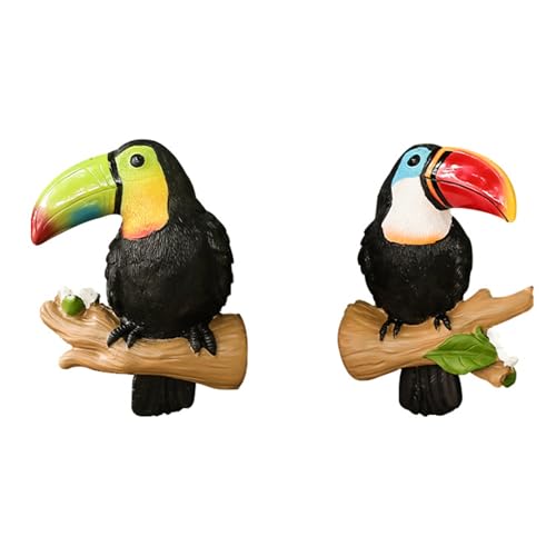 Miniatur-Papageien-Skulpturen, schöne Vogel-Ornamente für Garten und Innenbereich, Balkondekoration, 2 Stück von DIDILLX
