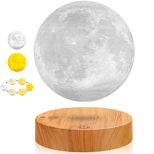 DIDWI Schwebende Mondlampe, schwebendes 3D-Mondlicht Spinning LED Moon Magnetic Levitation Nachtlichter für Zimmer Bürodekoration Coole Geschenke (3 Farben) von DIDWI