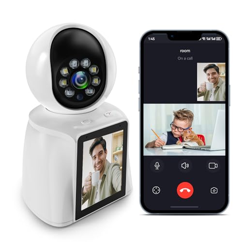 DIDseth Überwachungskamera Innen mit 2,8 Zoll Bildschirm, 2K 3MP Kamera Überwachung Innen, 360 Grad WLAN Kamera Zwei-Wege-Video, Hundekamera Haustierkamera mit App, One-Touch-Anruf (Weiß) von DIDseth