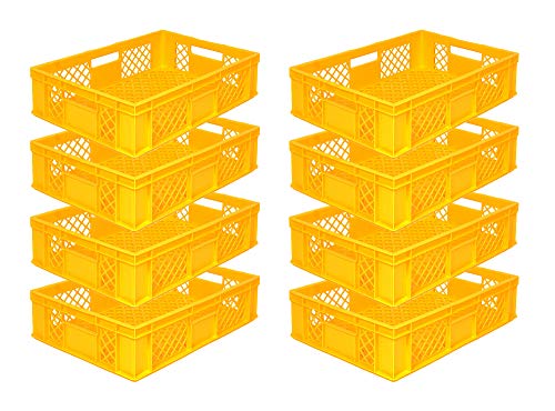 8x Eurobehälter/Stapelkorb/Bäckerkisten, Grundmaß 600x400x150 mm. Eurobox stapelbar aus Kunststoff in TOP-Qualität - Made in Germany (Gelb) von DIE BOX FABRIK