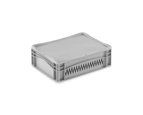 Aufbewahrungsbox mit Deckel | stabile Eurobox in 32 Ausführungen | Behälter für Garten, Haushalt, Lager oder Werkstatt – mit aufliegendem Deckel (Durchbrochen - mit Handgriff, 40x30x13,3 cm) von DIE BOX FABRIK