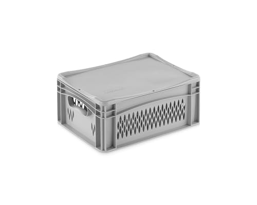 Aufbewahrungsbox mit Deckel | stabile Eurobox in 32 Ausführungen | Behälter für Garten, Haushalt, Lager oder Werkstatt – mit aufliegendem Deckel (Durchbrochen - mit Handgriff, 40x30x18,3 cm) von DIE BOX FABRIK