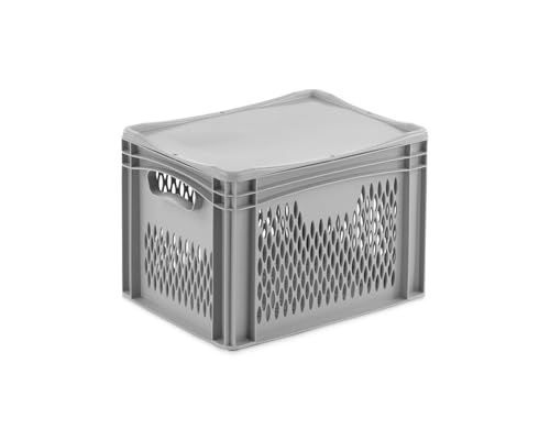 Aufbewahrungsbox mit Deckel | stabile Eurobox in 32 Ausführungen | Behälter für Garten, Haushalt, Lager oder Werkstatt – mit aufliegendem Deckel (Durchbrochen - mit Handgriff, 40x30x28,3 cm) von DIE BOX FABRIK