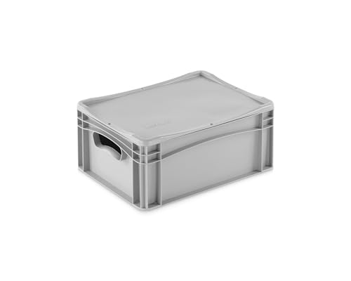 Aufbewahrungsbox mit Deckel | stabile Eurobox in 32 Ausführungen | Behälter für Garten, Haushalt, Lager oder Werkstatt – mit aufliegendem Deckel (Geschlossen - mit Handgriff, 40x30x18,3 cm) von DIE BOX FABRIK
