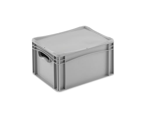 Aufbewahrungsbox mit Deckel | stabile Eurobox in 32 Ausführungen | Behälter für Garten, Haushalt, Lager oder Werkstatt – mit aufliegendem Deckel (Geschlossen - mit Handgriff, 40x30x23,3 cm) von DIE BOX FABRIK