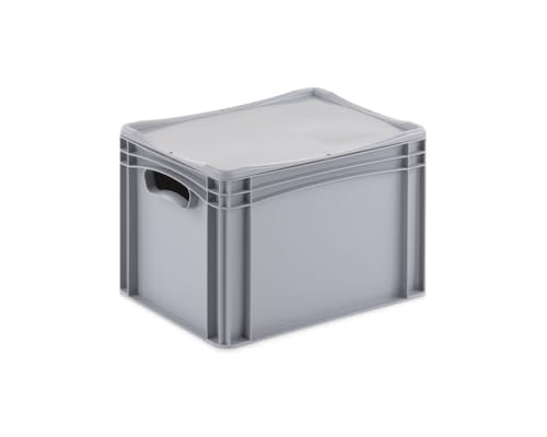 Aufbewahrungsbox mit Deckel | stabile Eurobox in 32 Ausführungen | Behälter für Garten, Haushalt, Lager oder Werkstatt – mit aufliegendem Deckel (Geschlossen - mit Handgriff, 40x30x28,3 cm) von DIE BOX FABRIK