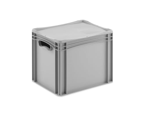 Aufbewahrungsbox mit Deckel | stabile Eurobox in 32 Ausführungen | Behälter für Garten, Haushalt, Lager oder Werkstatt – mit aufliegendem Deckel (Geschlossen - mit Handgriff, 40x30x33,3 cm) von DIE BOX FABRIK