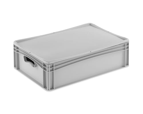 Aufbewahrungsbox mit Deckel | stabile Eurobox in 32 Ausführungen | Behälter für Garten, Haushalt, Lager oder Werkstatt – mit aufliegendem Deckel (Geschlossen - mit Handgriff, 60x40x18,3 cm) von DIE BOX FABRIK