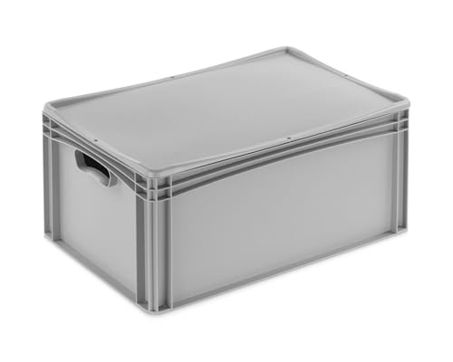 Aufbewahrungsbox mit Deckel | stabile Eurobox in 32 Ausführungen | Behälter für Garten, Haushalt, Lager oder Werkstatt – mit aufliegendem Deckel (Geschlossen - mit Handgriff, 60x40x28,3 cm) von DIE BOX FABRIK