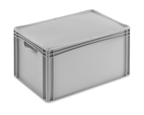 Aufbewahrungsbox mit Deckel | stabile Eurobox in 32 Ausführungen | Behälter für Garten, Haushalt, Lager oder Werkstatt – mit aufliegendem Deckel (Geschlossen - mit Handgriff, 60x40x33,3 cm) von DIE BOX FABRIK
