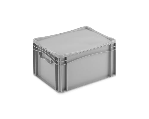 Aufbewahrungsbox mit Deckel | stabile Eurobox in 32 Ausführungen | Behälter für Garten, Haushalt, Lager oder Werkstatt – mit aufliegendem Deckel (Geschlossen - ohne Handgriff, 40x30x23,3 cm) von DIE BOX FABRIK