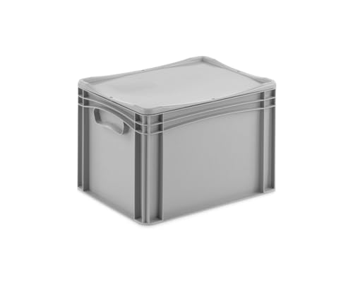 Aufbewahrungsbox mit Deckel | stabile Eurobox in 32 Ausführungen | Behälter für Garten, Haushalt, Lager oder Werkstatt – mit aufliegendem Deckel (Geschlossen - ohne Handgriff, 40x30x28,3 cm) von DIE BOX FABRIK