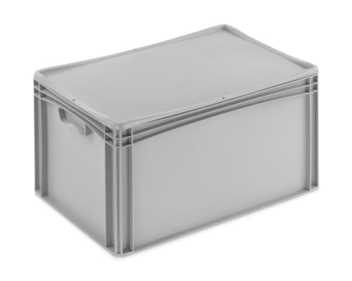 Aufbewahrungsbox mit Deckel | stabile Eurobox in 32 Ausführungen | Behälter für Garten, Haushalt, Lager oder Werkstatt – mit aufliegendem Deckel (Geschlossen - ohne Handgriff, 60x40x33,3 cm) von DIE BOX FABRIK