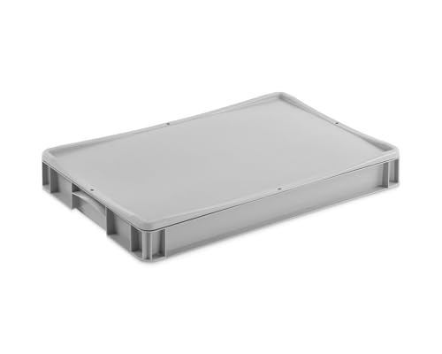 Aufbewahrungsbox mit Deckel | stabile Eurobox in 32 Ausführungen | Behälter für Garten, Haushalt, Lager oder Werkstatt – mit aufliegendem Deckel (Geschlossen - ohne Handgriff, 60x40x8,3 cm) von DIE BOX FABRIK