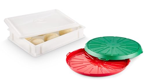 DIE BOX FABRIK PROFI-SET 1x Pizzaballenbox, 1x Deckel, 1x Pizzabox Avanti, stapelbar Kunststoffbehälter für Pizzateig und Pizza-Aufbewahrungsbox (1 x Gusto mit Deckel + Pizzabox) von DIE BOX FABRIK