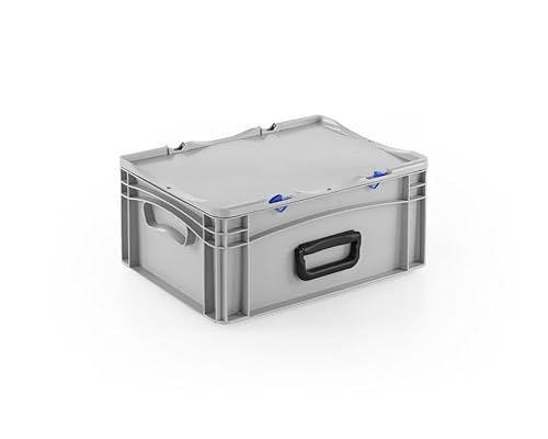 Robuster Eurobehälter mit Tragegriff & Scharnierdeckel | Stapelbarer Kunststoffkoffer für Lager & Transport | Aufbewahrungsbox für Werkzeuge, Logistik & Industrie (400x300x183 mm) von DIE BOX FABRIK