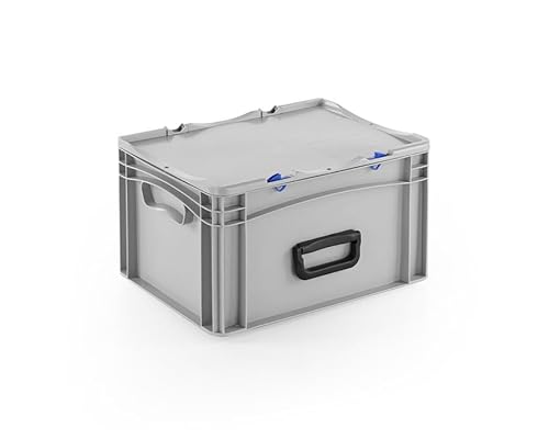 DIE BOX FABRIK Robuster Eurobehälter mit Tragegriff & Scharnierdeckel | Stapelbarer Kunststoffkoffer für Lager & Transport | Aufbewahrungsbox für Werkzeuge, Logistik & Industrie (400x300x233 mm) von DIE BOX FABRIK