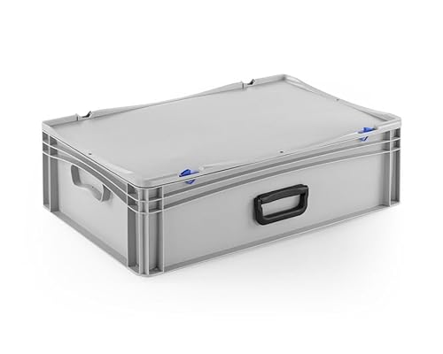 DIE BOX FABRIK Robuster Eurobehälter mit Tragegriff & Scharnierdeckel | Stapelbarer Kunststoffkoffer für Lager & Transport | Aufbewahrungsbox für Werkzeuge, Logistik & Industrie (600x400x183 mm) von DIE BOX FABRIK