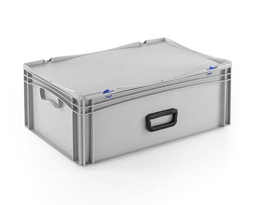 DIE BOX FABRIK Robuster Eurobehälter mit Tragegriff & Scharnierdeckel | Stapelbarer Kunststoffkoffer für Lager & Transport | Aufbewahrungsbox für Werkzeuge, Logistik & Industrie (600x400x233 mm) von DIE BOX FABRIK