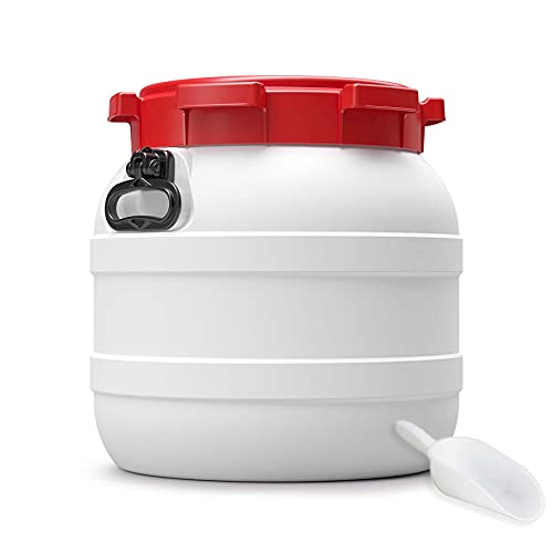 DIE BOX FABRIK Futtertonne für Tierfutter mit Deckel & Schaufel | Große Öffnung | Tierfutterbehälter | Futtercontainer | Futterbox | HDPE | Top-Qualität (42 Liter, Griffe) von DIE BOX FABRIK