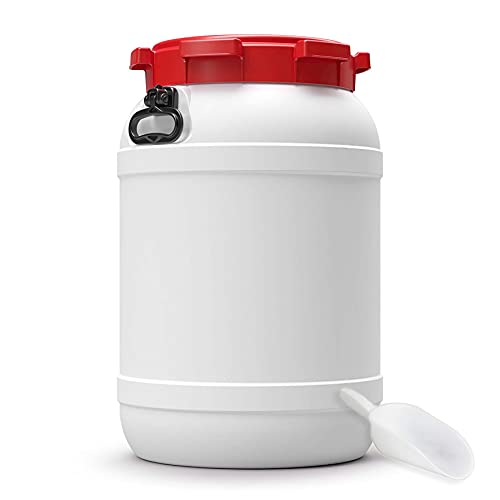 DIE BOX FABRIK Futtertonne für Tierfutter mit Deckel & Schaufel | Große Öffnung | Tierfutterbehälter | Futtercontainer | Futterbox | HDPE | Top-Qualität (68 Liter, Griffe) von DIE BOX FABRIK