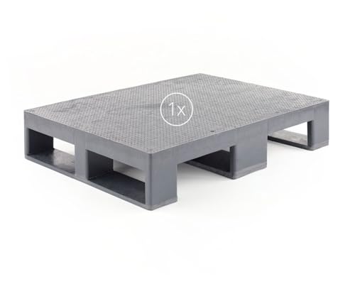 Kunststoff Halbpalette 80 x 60 im halben Europaletten-Maß | bis 2.500 kg statische Traglast | 3 Kufen | 800 x 600 mm | schwarz | ohne Holz (1, Anti-Rutsch-Oberfläche, schwarz) von DIE BOX FABRIK