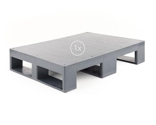 Kunststoff Halbpalette 80 x 60 im halben Europaletten-Maß | bis 2.500 kg statische Traglast | 3 Kufen | 800 x 600 mm | schwarz | ohne Holz (1, glatte Oberfläche, schwarz) von DIE BOX FABRIK