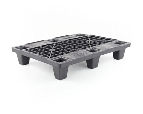 Kunststoff Halbpalette 80 x 60 cm im halben Europaletten-Maß | bis 1.000 kg statische Traglast | 6 Füße | 800 x 600 mm | schwarz | durchbrochenes Oberdeck (2) von DIE BOX FABRIK