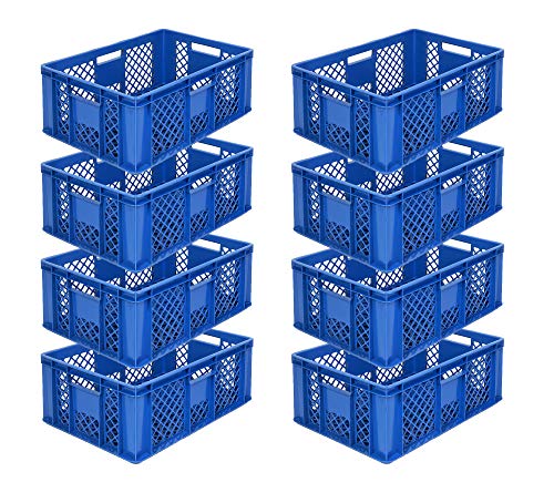SPAR-SET 8x Eurobehälter/Bäckerkisten, Grundmaß 600x400x240 mm. Eurobox, Stapelkorb stapelbar aus Kunststoff in TOP-Qualität - Made in Germany (blau) von DIE BOX FABRIK