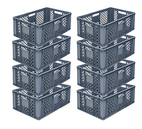 SPAR-SET 8x Eurobehälter/Bäckerkisten, Grundmaß 600x400x240 mm. Eurobox, Stapelkorb stapelbar aus Kunststoff in TOP-Qualität - Made in Germany (grau) von DIE BOX FABRIK