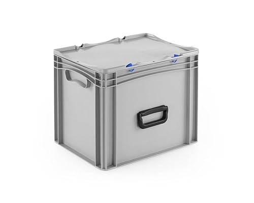 Robuster Eurobehälter mit Tragegriff & Scharnierdeckel | Stapelbarer Kunststoffkoffer für Lager & Transport | Aufbewahrungsbox für Werkzeuge, Logistik & Industrie (400x300x333 mm) von DIE BOX FABRIK