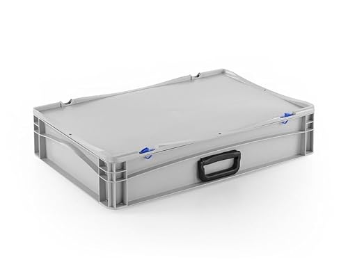 Robuster Eurobehälter mit Tragegriff & Scharnierdeckel | Stapelbarer Kunststoffkoffer für Lager & Transport | Aufbewahrungsbox für Werkzeuge, Logistik & Industrie (600x400x133 mm) von DIE BOX FABRIK