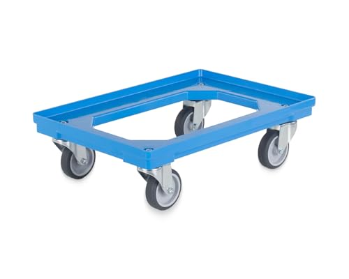 Transportroller für Eurobehälter 60 x 40 cm | 4 Lenkrollen | ABS-Gestell | Euroroller | Transporthilfe für Stapelboxen | Kistenroller (Blau) von DIE BOX FABRIK