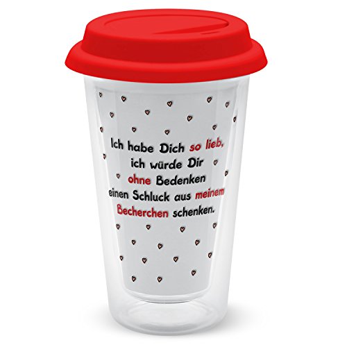 Die Geschenkewelt Sheepworld 44900 lieb, doppelwandiges, 35 cl, rot Glas-Becher, 9 cm von Die Geschenkewelt