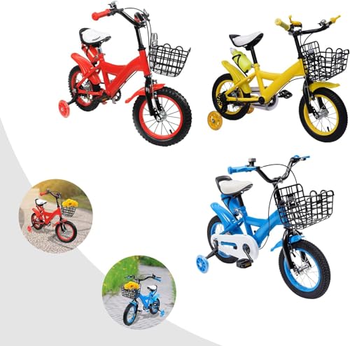 12-Zoll-Fahrrad Kinderfahrrad Anfängerfahrrad Outdoor Indoor Bike Kohlenstoffstahl Kinderfahrrad Kinderfahrrad Geschenk mit Hilfsrädern für 3-6-Jährige,Gelb von DIELEDQQ
