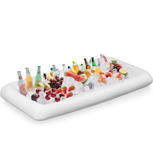 Aufblasbare Servierbar mit Ablaufstopfen, 130 x 62 x 12 cm Aufblasbare Buffet Eiswürfelschale, Buffet, Salat, Essen und Getränke Tablett, für Party, Picknick, Camping von DIELOVEHUA
