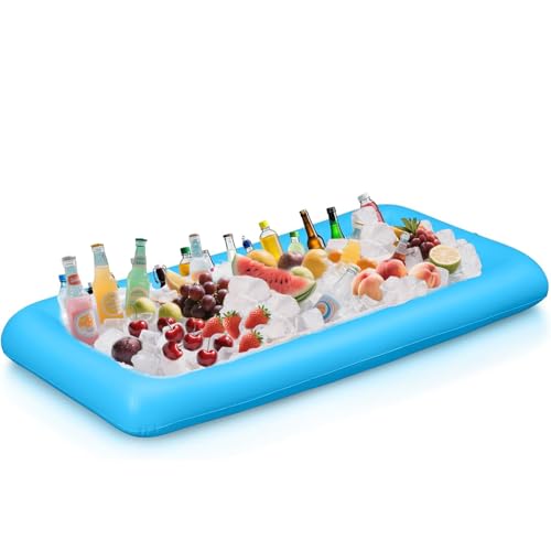 Aufblasbare Servierbar mit Ablaufstopfen, 130 x 62 x 12 cm Aufblasbare Buffet Eiswürfelschale, Buffet, Salat, Essen und Getränke Tablett, für Party, Picknick, Camping von DIELOVEHUA