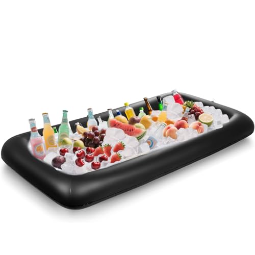 Aufblasbare Servierbar mit Ablaufstopfen, 130 x 62 x 12 cm Aufblasbare Buffet Eiswürfelschale, Buffet, Salat, Essen und Getränke Tablett, für Party, Picknick, Camping von DIELOVEHUA